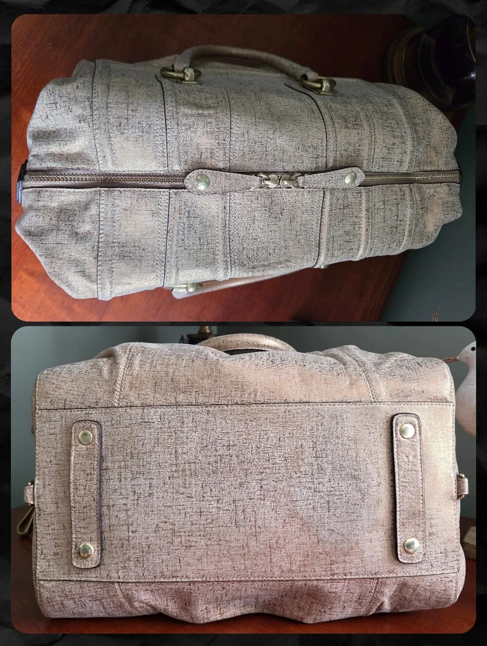 Coach 14241 Madison Sabrina Metallic Linen Tan Gold Satchel Shoulder Bag Y2K